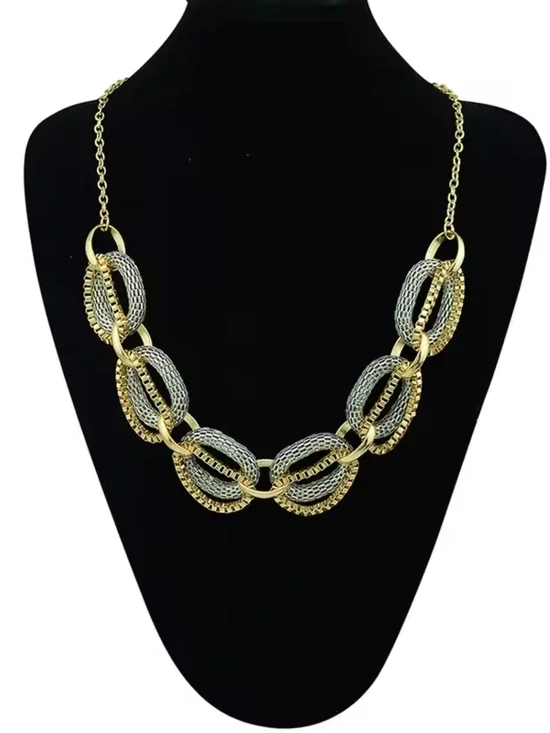 Two-Tone Gold and Silver Chunky Link Necklace - Picture 2 of 2